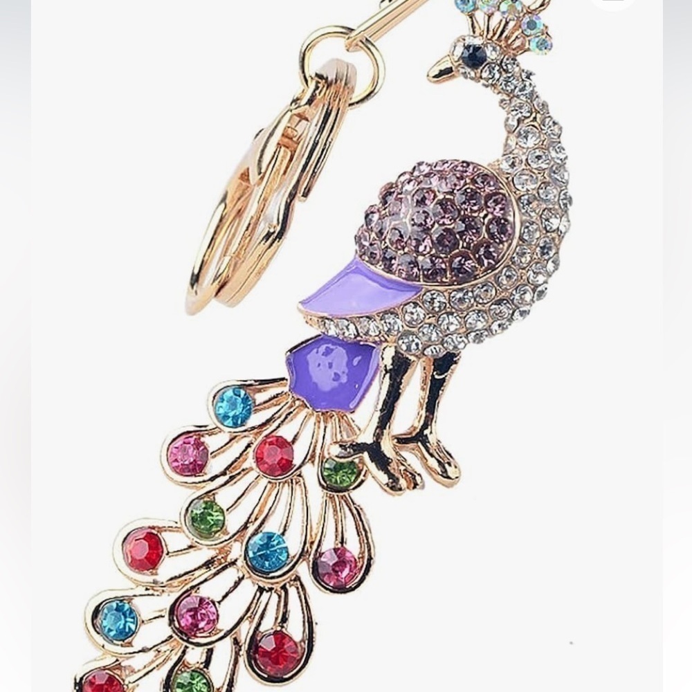 New Crystal Peacock Brooch Keychain Pin Elegant Peacock Bird Animal - Picture 2 of 3